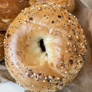 Close-up of one of their housemade bagels - ET Bagel