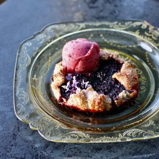 Marionberry Tart with Bow Hill Farm Blueberry Sorbet