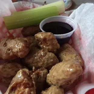 PB&amp;J boneless wings. The wings were crisp and fresh. However I felt that they were missing something flavor wise.