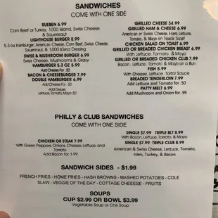 True menu of lighthouse cafe