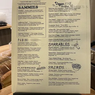 Deli menu with lots of vegan options!