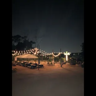 a cross in the background