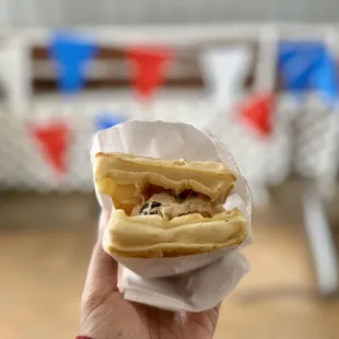 Waffle Ice Cream Sandwich with Chocolate Chip Cookie Dough