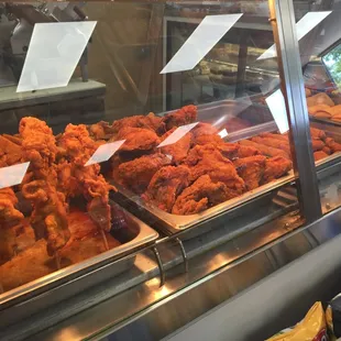 a display of fried chicken