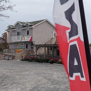 a flag in front of a house