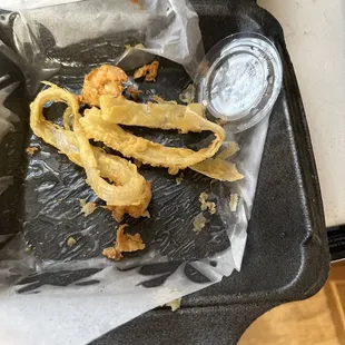Soggy Onion Rings undercooked fries. How hard is it to cook French fries?  Maybe if the cook stayed off his phone, he could cook.