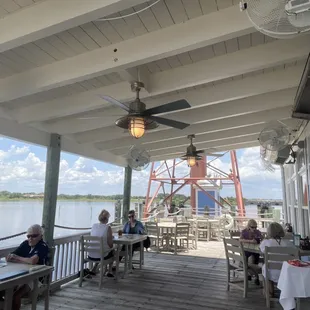Outside patio with lake view.