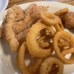Crispy catfish, Crunchy onion rings &amp; REALLY tasty hush puppies