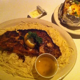 Blackened snapper with garlic herb pasta