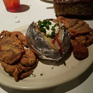 Soft shell crab and loaded baked potato
