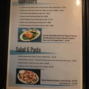 Menu at the Lighthouse