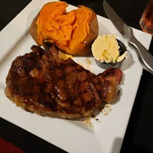 ribeye with a baked sweet potato