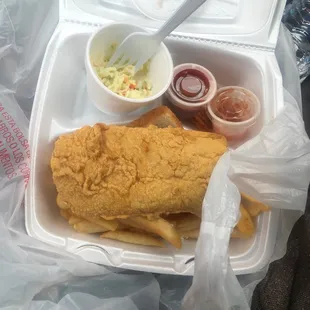 The food is great!!! About $6.48 for 1 fried fish, 3 shrimp, coleslaw, fries, and Texas toast. Clean and nice, will be back!