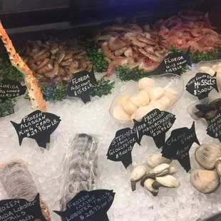 a variety of seafood on ice