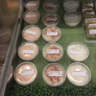 a display of various types of seafood