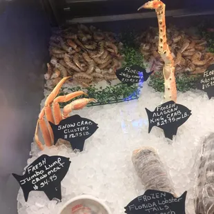 a variety of seafoods on ice