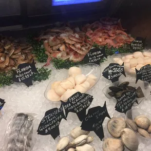 a variety of seafood on ice