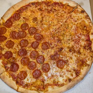 Large cheese and pepperoni.. NY style!