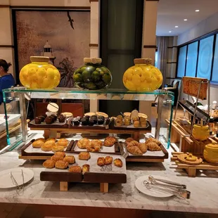 a display of pastries and desserts