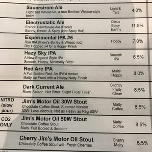 a list of beers