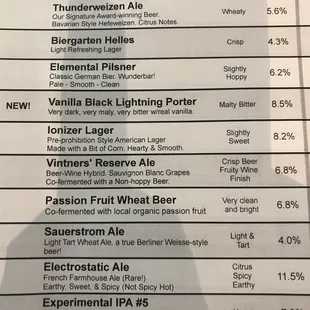 a list of beers