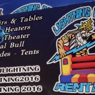 This picture can help you choose all your party rental needs,book us now!!