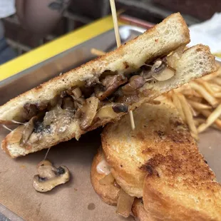 Grilled Mushroom Cheese Sandwich (?) with shoestring fries.