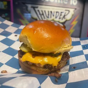a cheeseburger on a bun