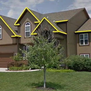 Standard Installation Mock Up, front of house, gutters and peaks