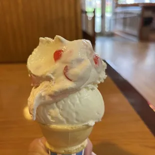 Small cherry-vanilla cone.