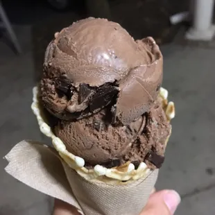 5 chocolates ice cream in waffle cone