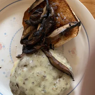 Mushroom Swiss burger with orange marmalade onion relish