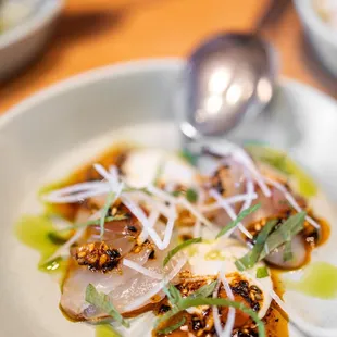 Halibut Crudo w/ Salsa Macha (part of 11 course &quot;Let Us Cook For You&quot; $85/ea)