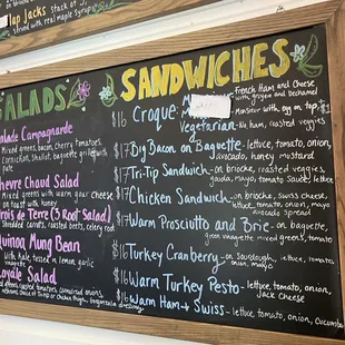 a menu on the wall