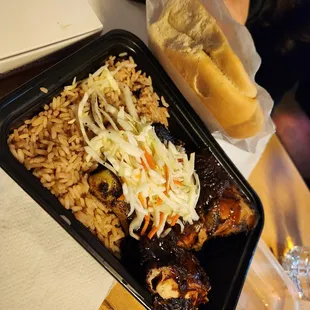 Jerk Chicken with rice/ Coco bread