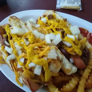 Amazing chili dogs loaded