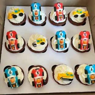 Race car and truck toppers mini cupcakes