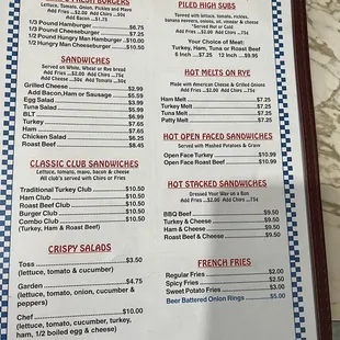 a menu for a fast food restaurant