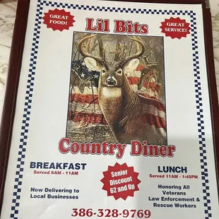 a menu for a country diner