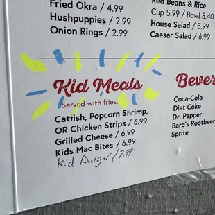 Kids menu