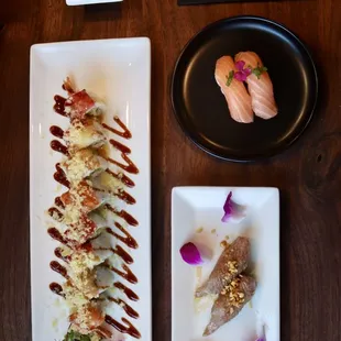 3 Amigos, Wagyu Nigiri, and Salmon Nigiri