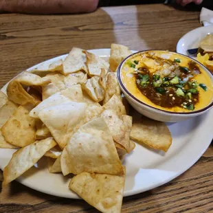 Spicy beef, cheese and bean dip.