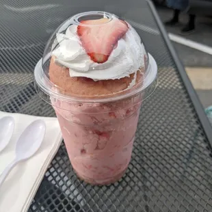 Strawberries and cream cupcake layered w strawberry crunch ice cream. Outstanding!