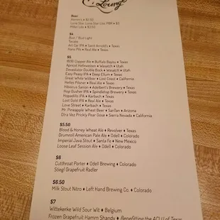 Drink menu