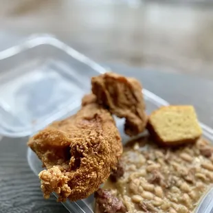 White beans and rice with fried chicken