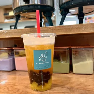 Jasmine green tea with tapioca boba and lychee jelly