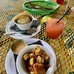 Cracklins, Cup of Chicken and Sausage Gumbo, Hurricane.