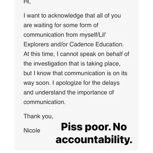 Pictured: Nicole's email response in regard to the incident.