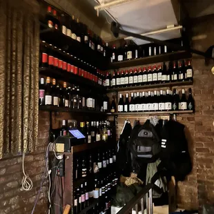 a wall of wine bottles