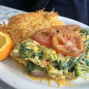 Garden Omelet with Hash Browns